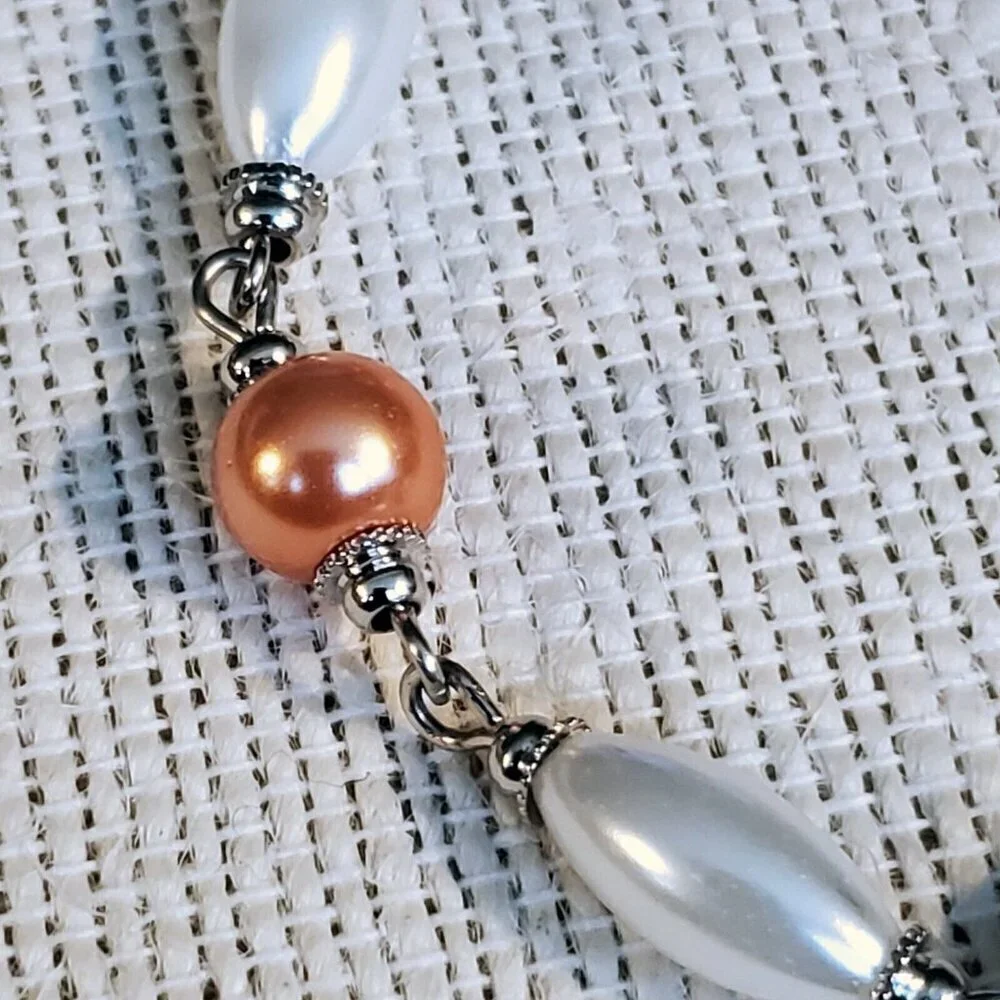 Glass Pearl Bracelet Silver White Orange Peach